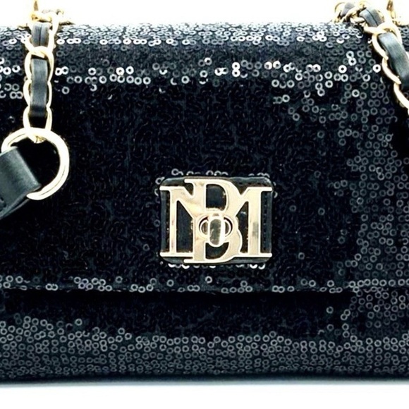 Badgley Mischka Black Sequin Crossover Messenger Handbag purse - Picture 1 of 5